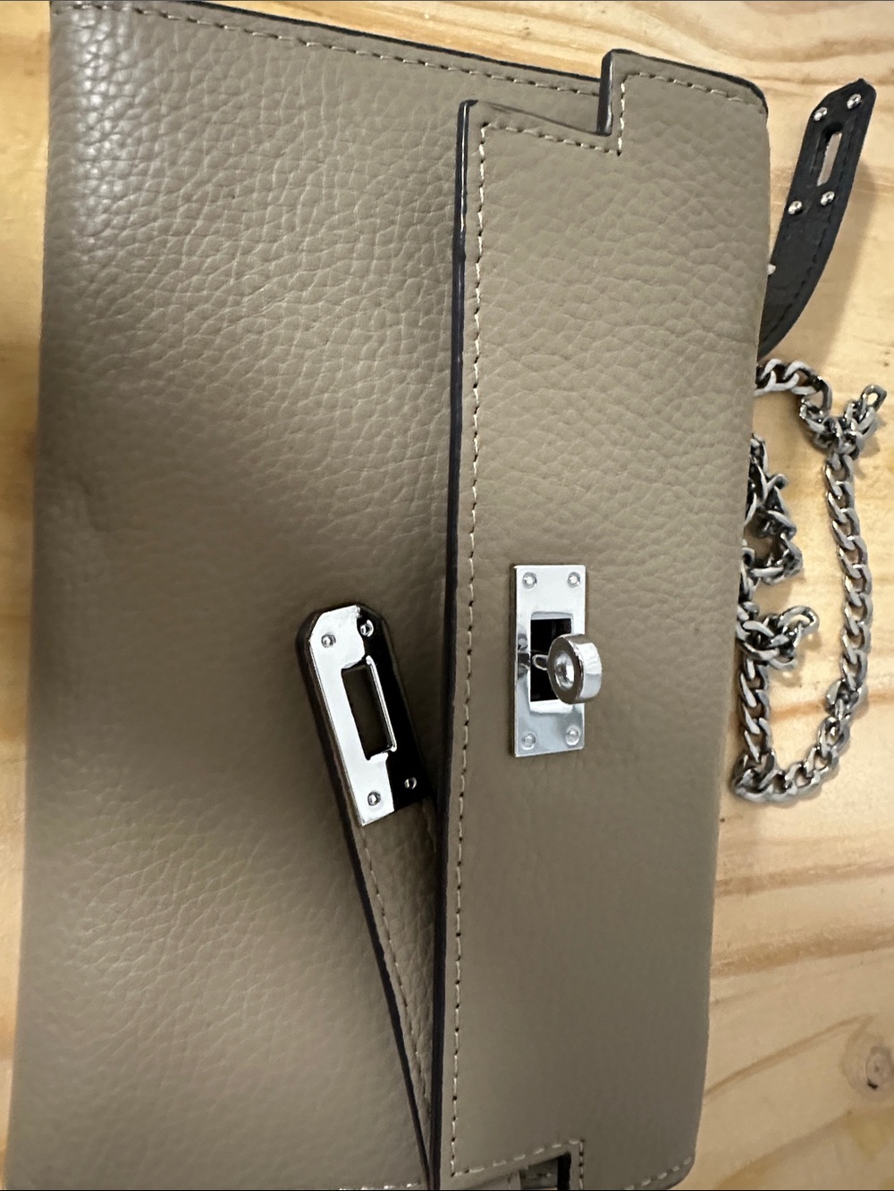 Taupe Leather Chain Wallet - Women Bags Wallets